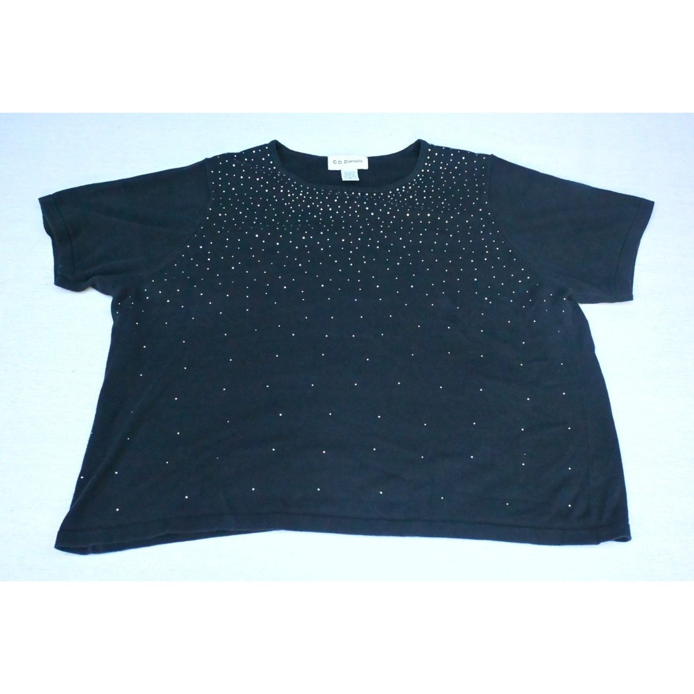 CD Daniels Vintage 90s Womens 2X 100% Cotton Knit Top Black Embellished Soft